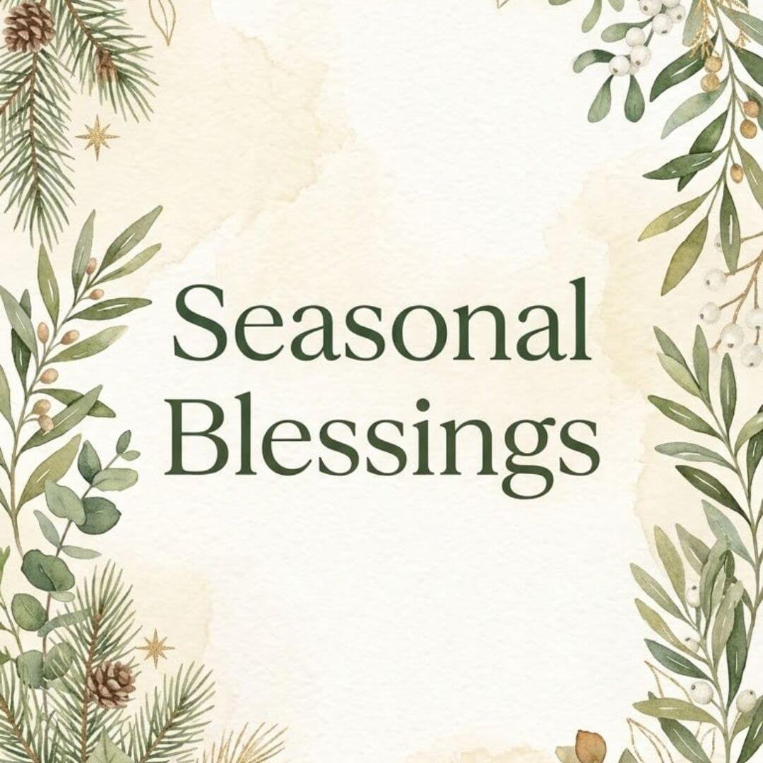 Seasonal Blessings floral card with Christmas and New Year wishes